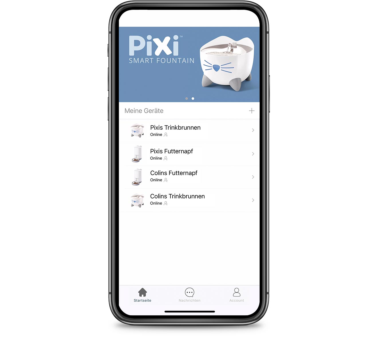 Der Catit PIXI Smart-Trinkbrunnen und der Catit PIXI Smart-Futternapf arbeiten mit der gleichen App