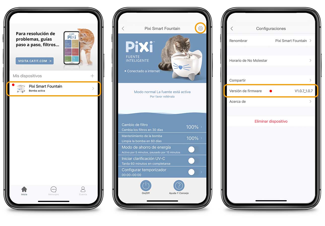 Actualizar el firmware en la app PIXI