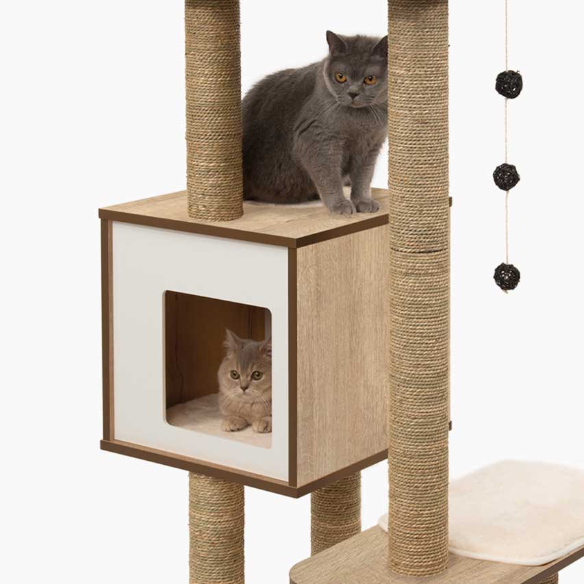 Cat towers with long natural scratching posts and mats