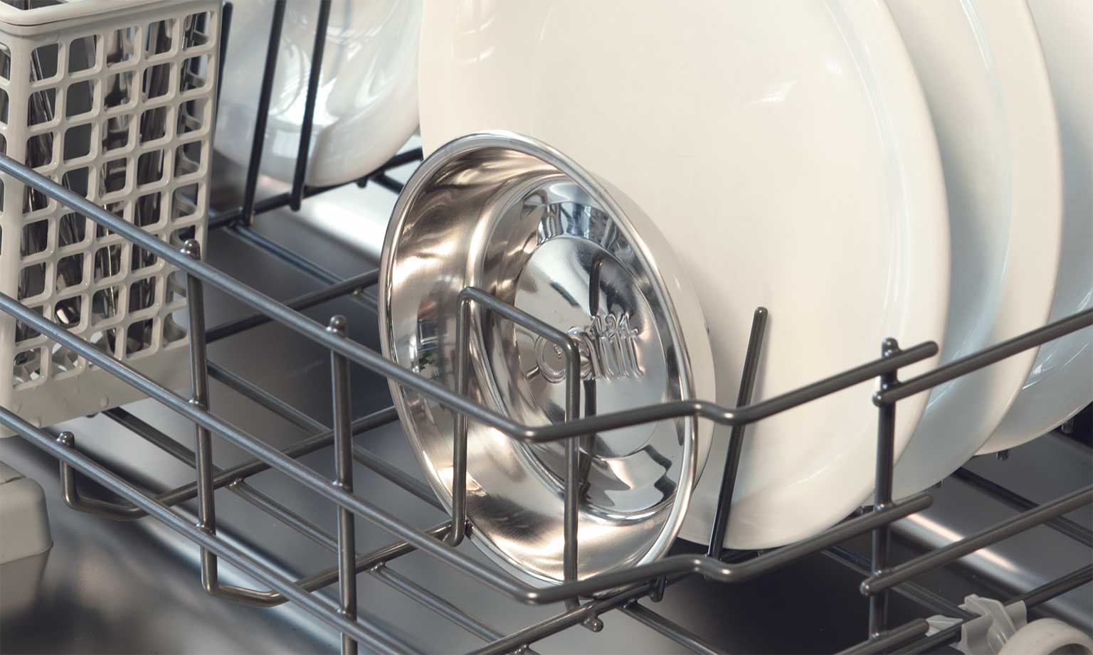 Stainless steel dishwasher-safe feeding dish for cats