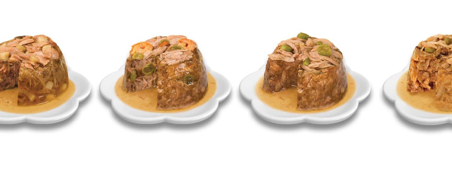 Nourriture humide avec base de viande et 6 choix de garniture double par option de repas