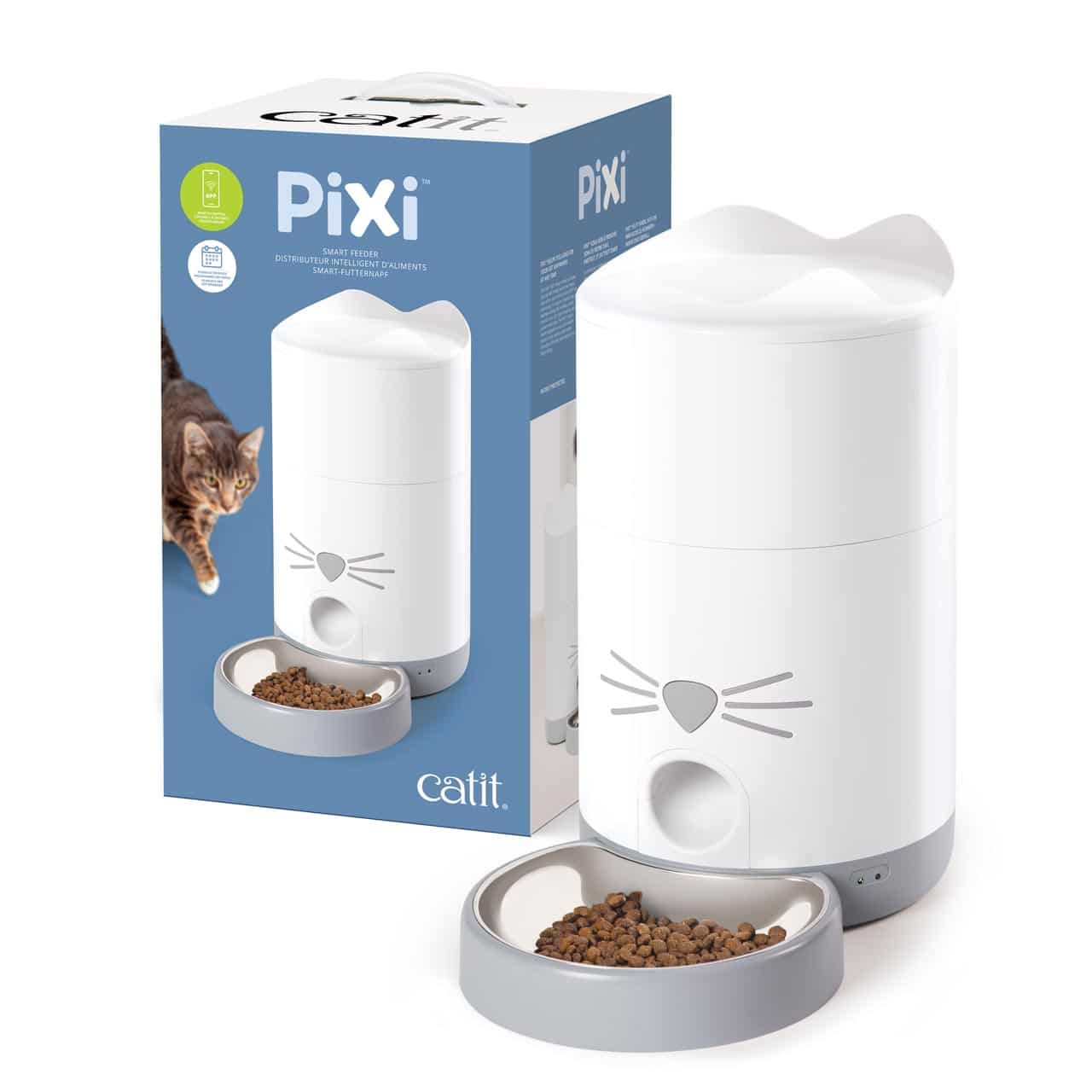 PIXI Smart-Futterautomat und Verpackung
