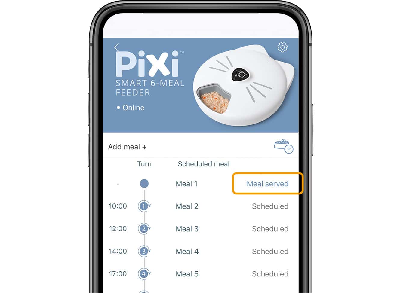 Meal served indication in PIXI app