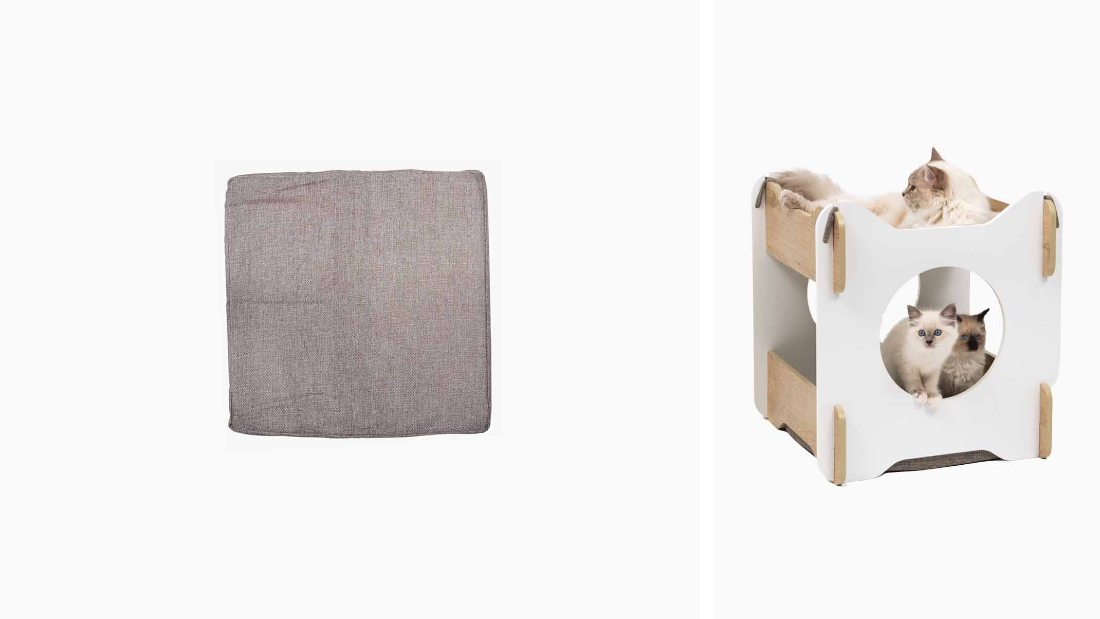 Vesper Cabana replacement cushion and cat furniture with three cats