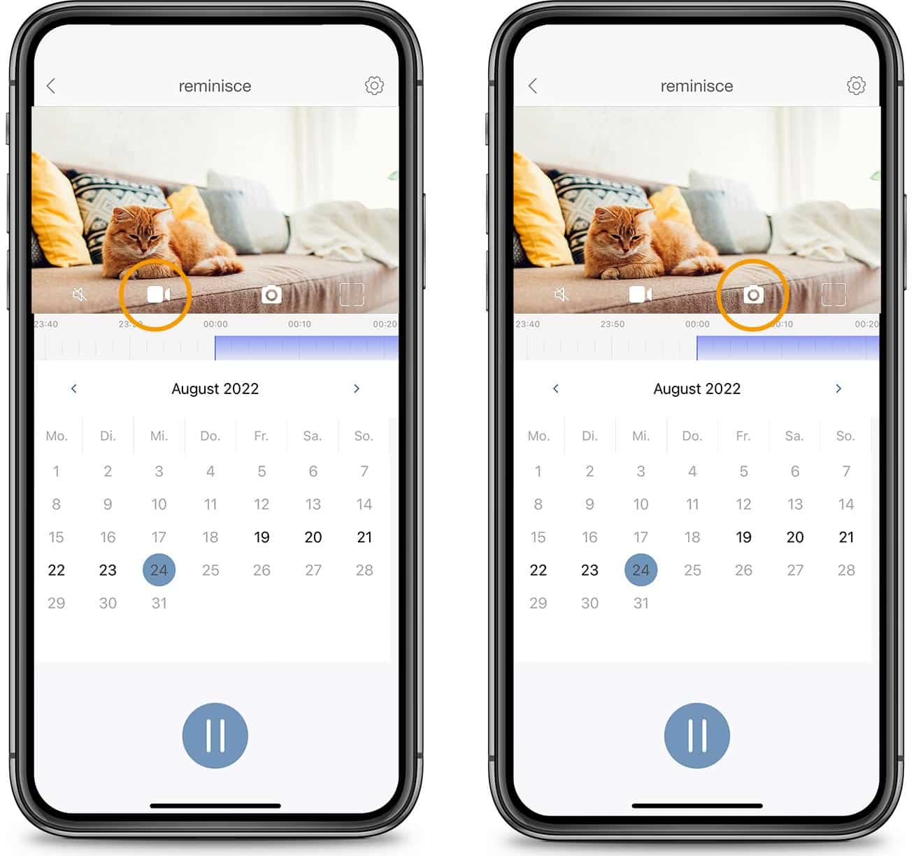 PIXI App Smart-Mauskamera Übersicht Kalender