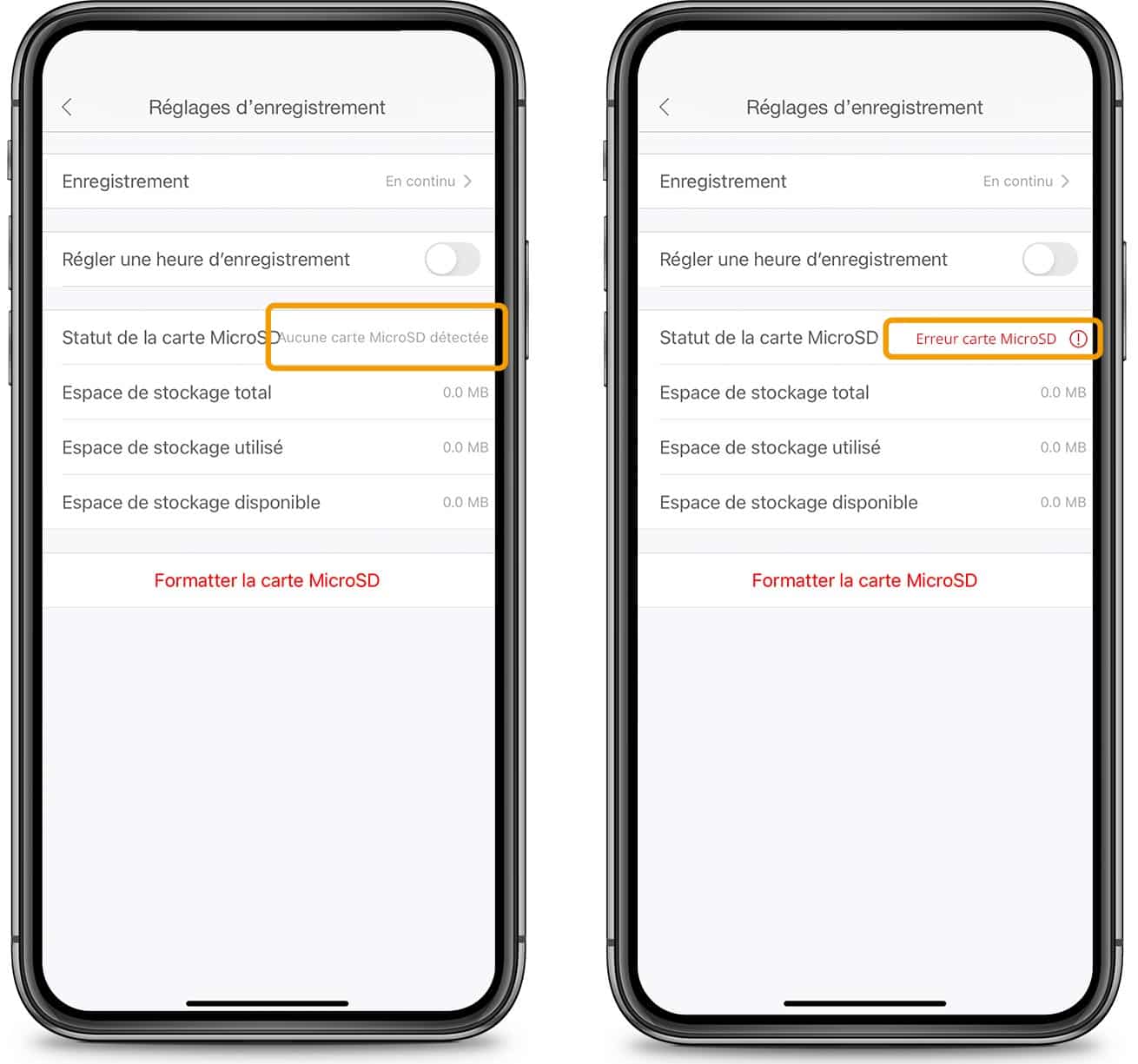 Erreur de la carte MicroSD dans l’appli