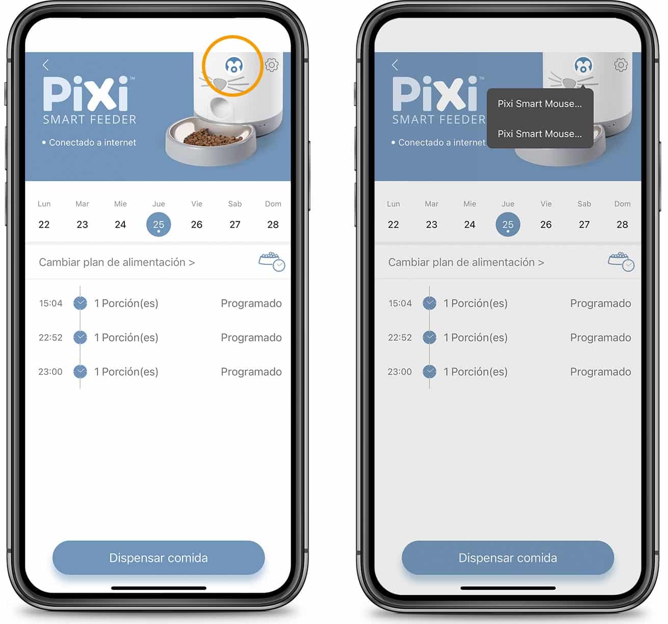 Múltiples dispositivos de Cámaras Ratón inteligentes en la App PIXI