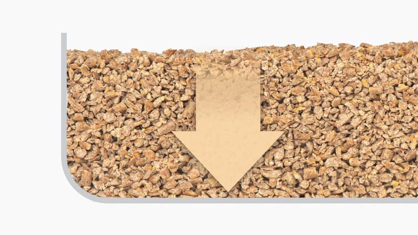 Crushed pellets with odor control and bacteria barrier