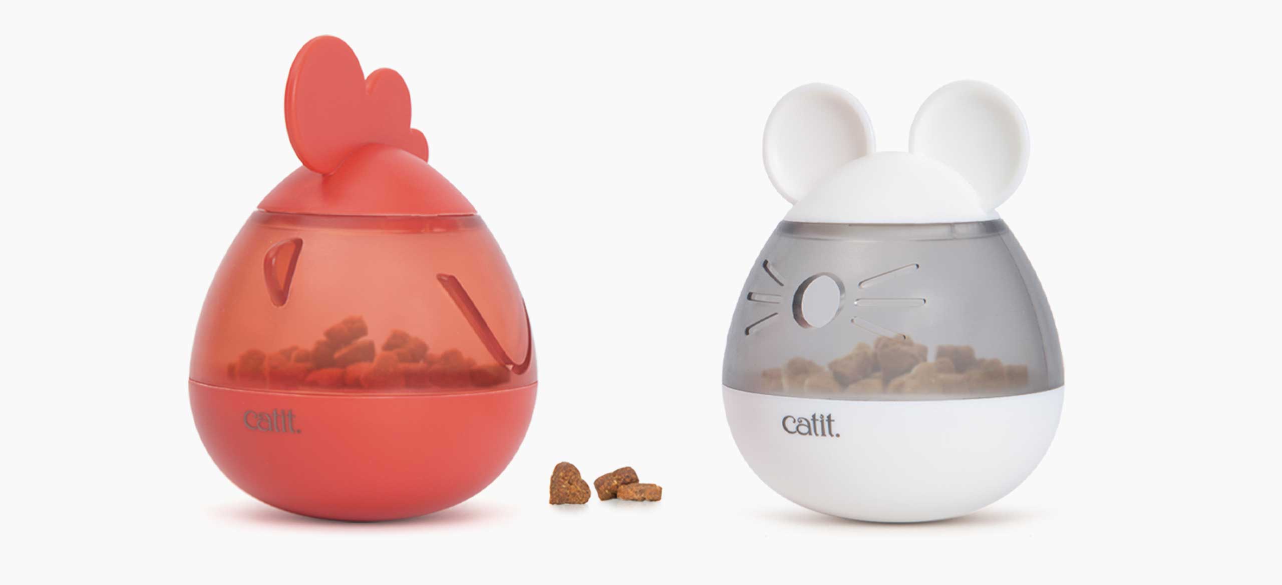 PIXI Treat Dispenser in mouse and rooster design