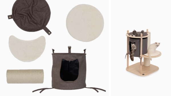 Catit PIXI Treehouse small spare parts including fabric covers, cushions, a scratching post, and a cat hideaway unit