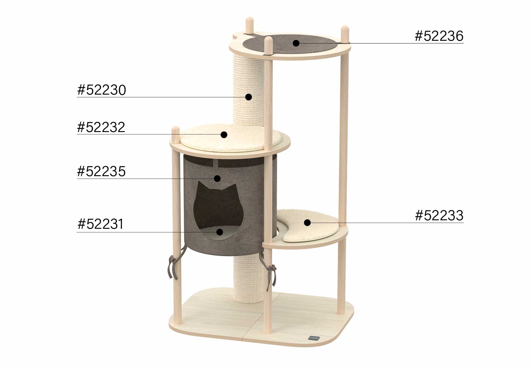 Catit Vesper Treehouse M cat furniture with labeled spare parts numbers