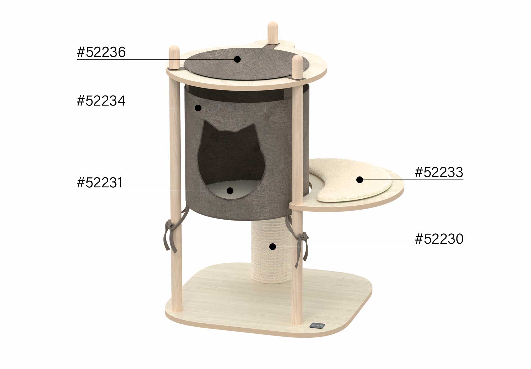 Catit Vesper Treehouse S spare parts diagram with labels #52236, #52234, #52231, #52233, and #52230