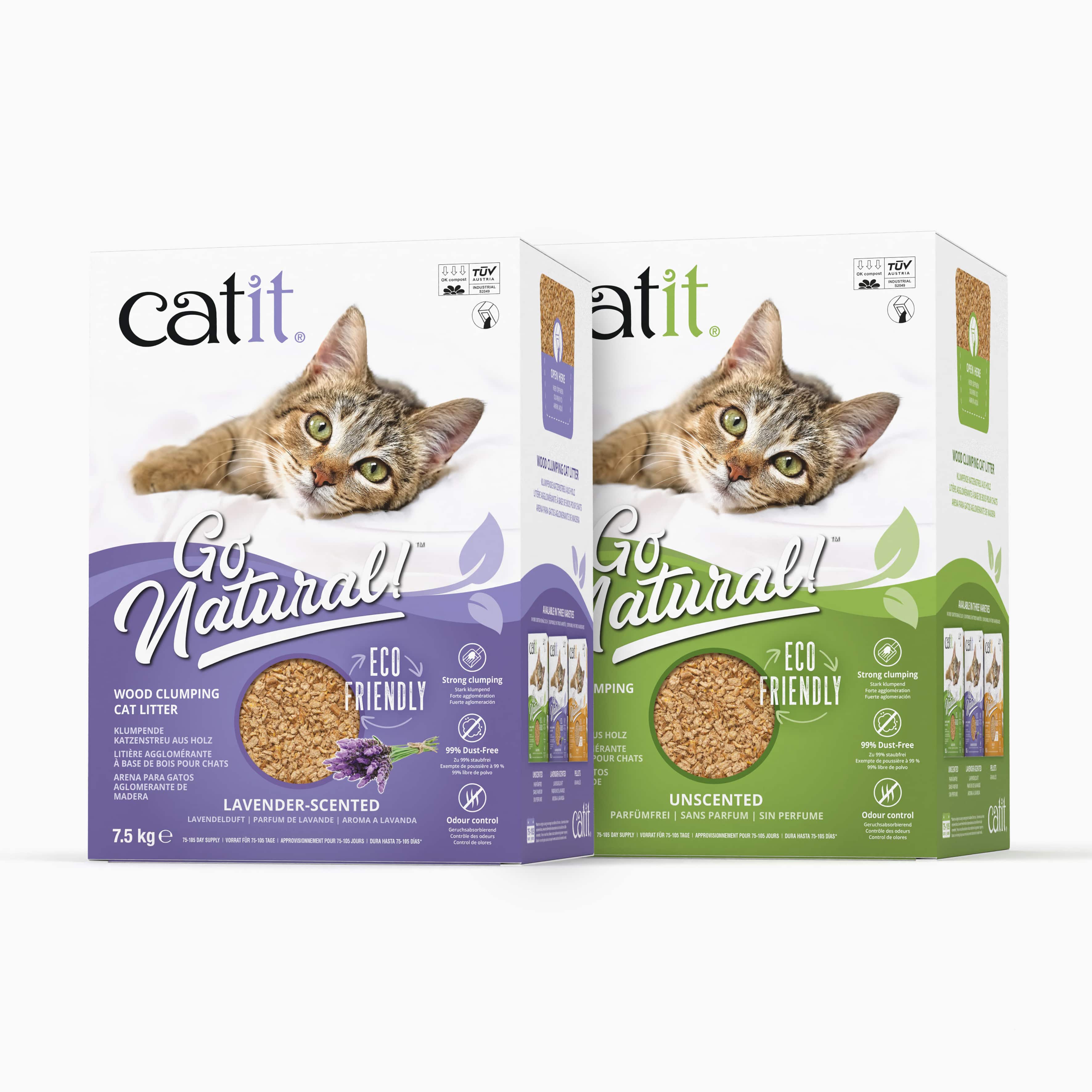 Catit Go Natural kattenbakvulling op houtbasis, geurloos - lavendel