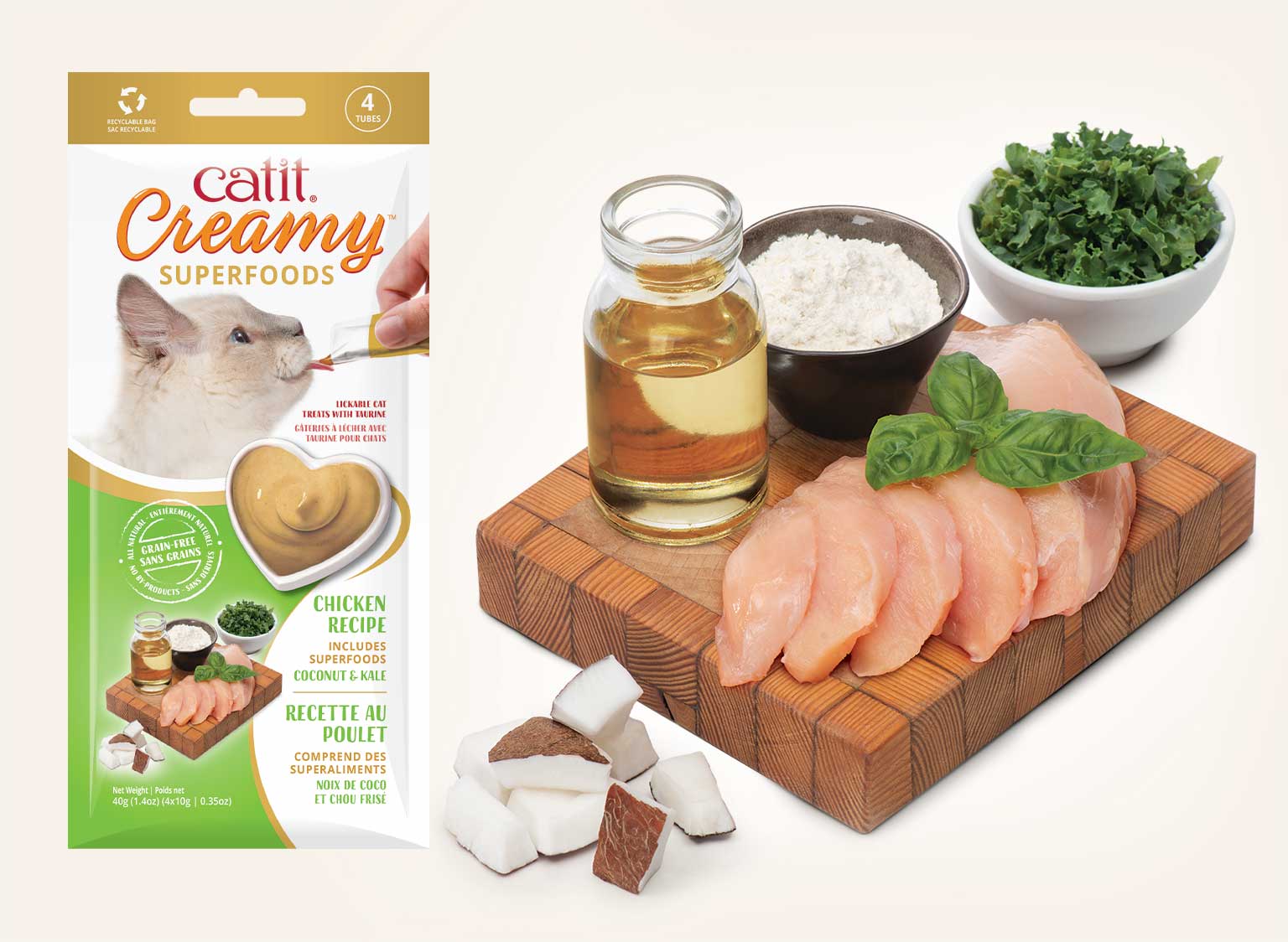 Catit Creamy avec superaliments, au poulet, noix de coco et chou frisé (kale) NA