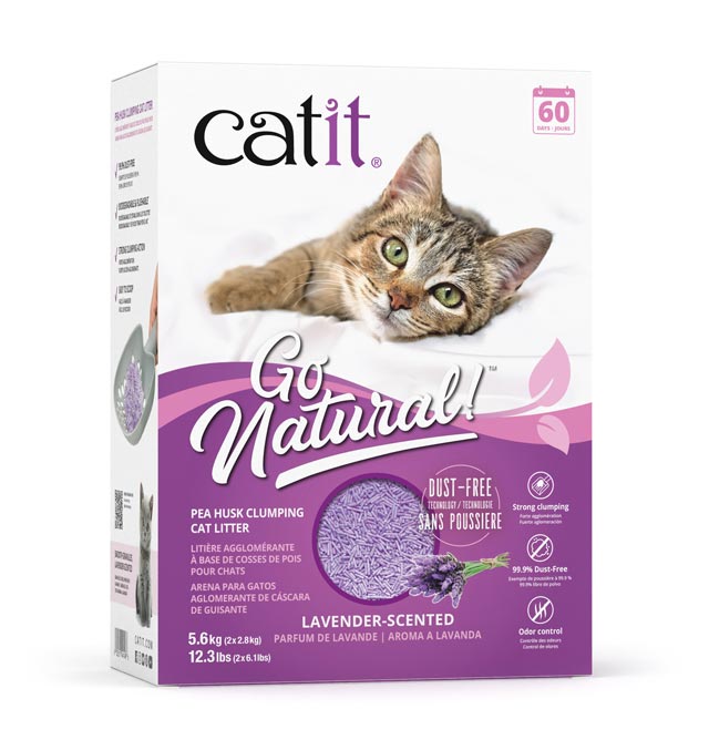 Catit Go Natural lavender-scented pea husk clumping cat litter packaging
