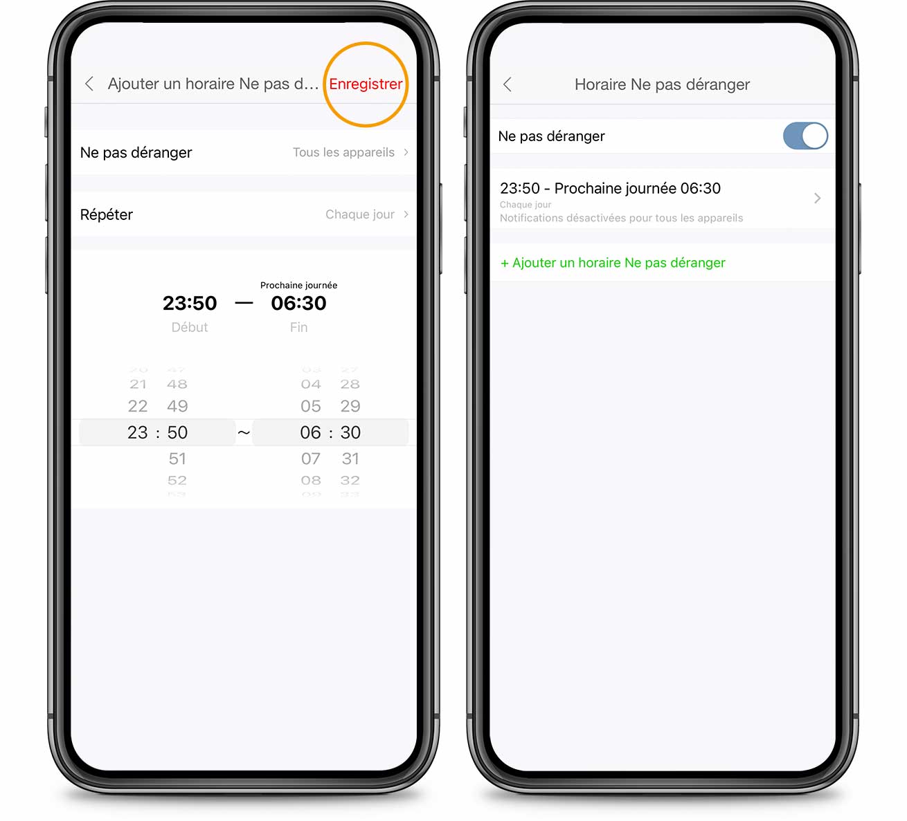 Enregistrer l’horaire dans l’appli PIXI