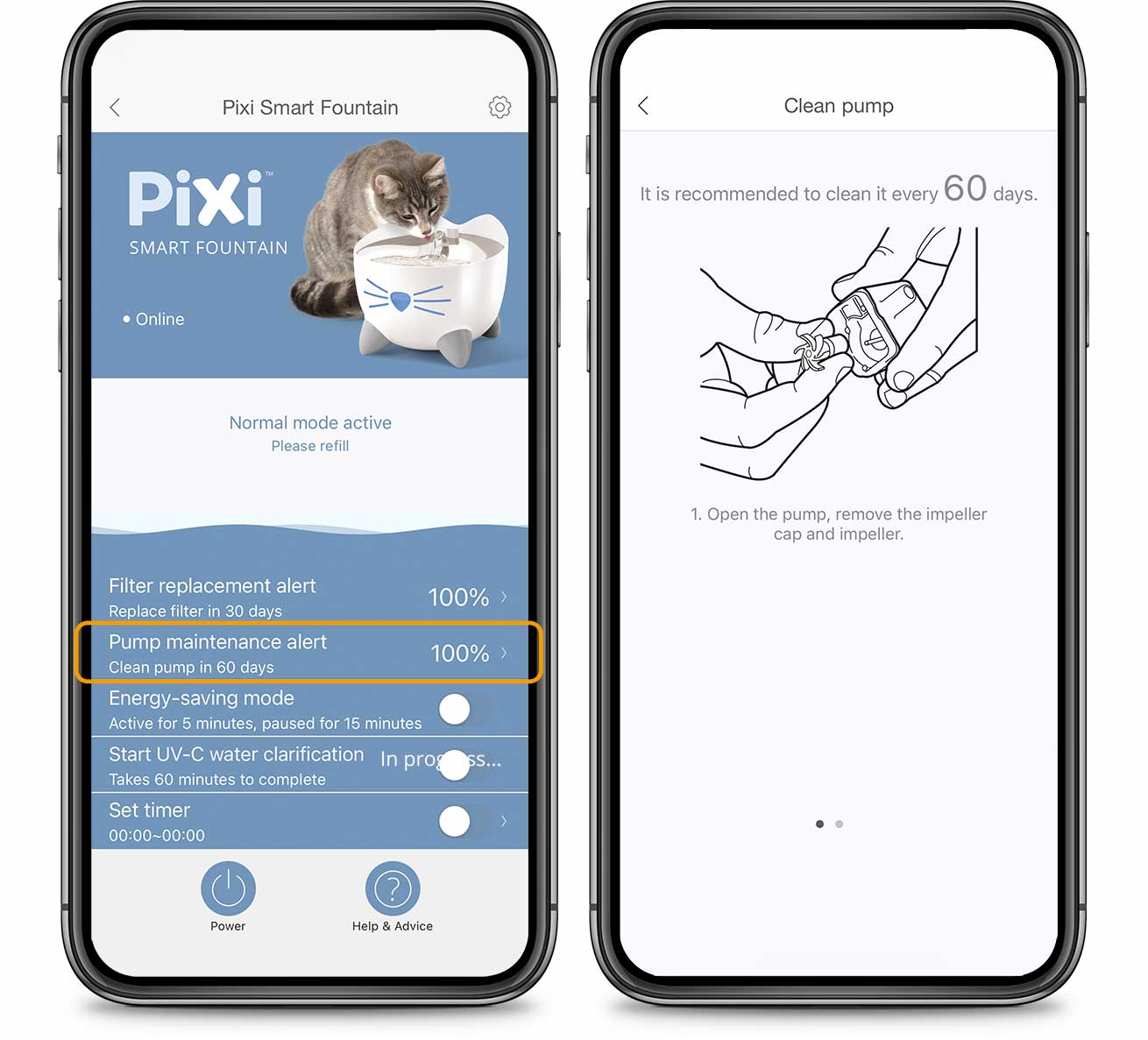 Manutenzione della pompa app PIXI
