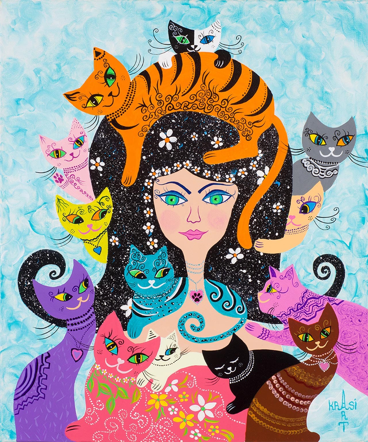“A Crazy Cat Lady with her 13 Cats”