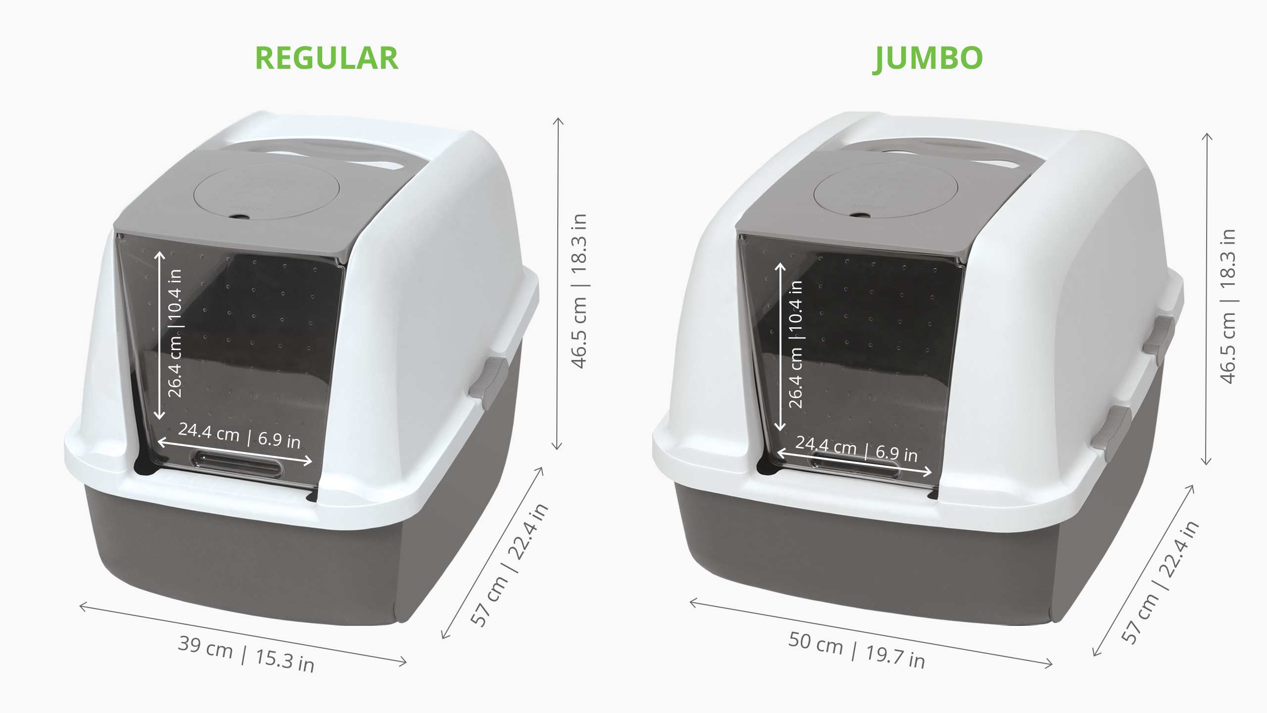 Litter Boxes with Airsift filter available in regular and jumbo size