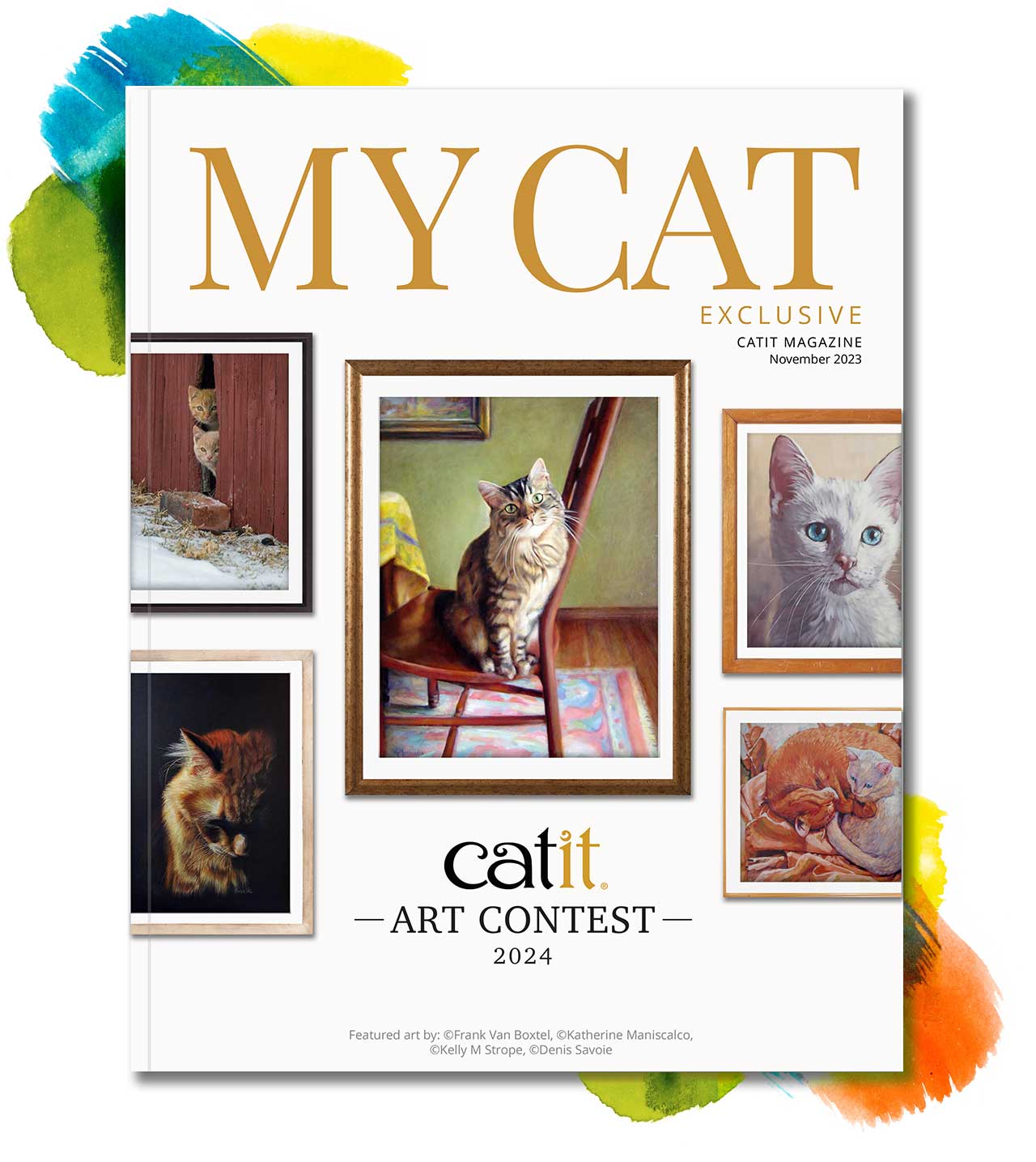 Catit Art Contest 2024 promotional cover featuring various cat paintings and illustrations