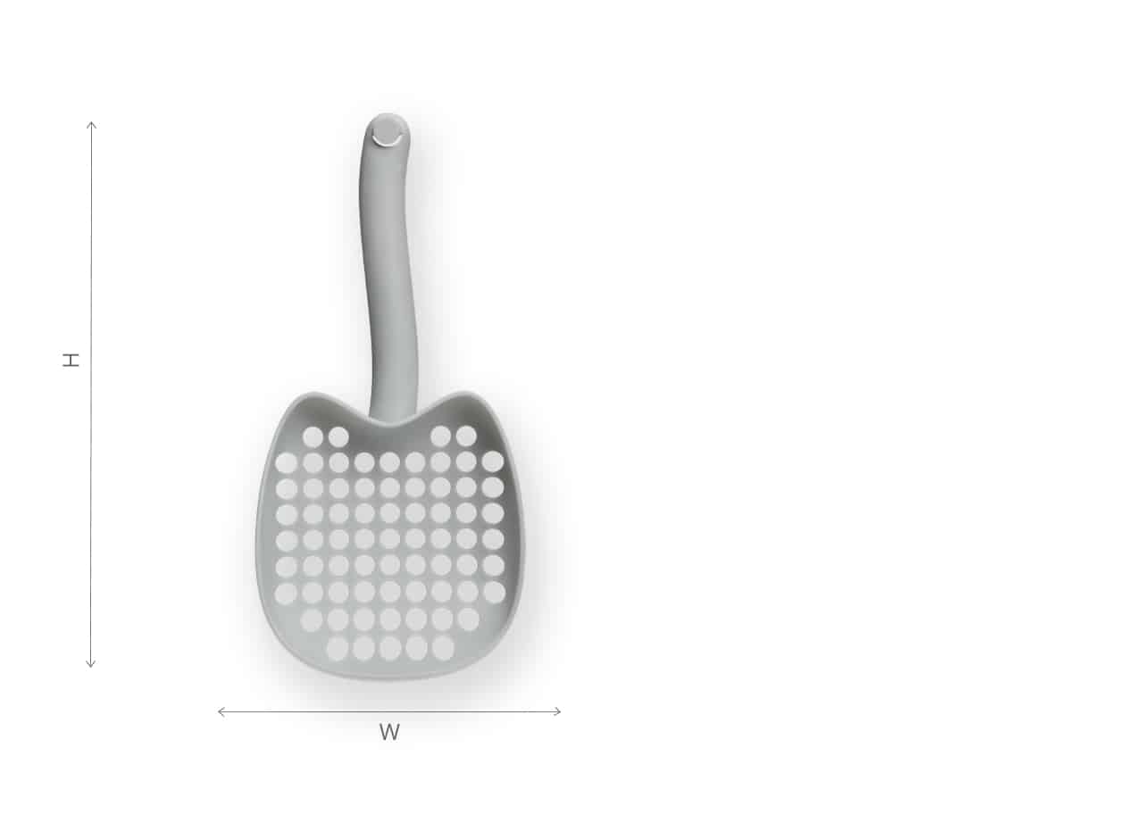 Catit PIXI litter scoop with height and width dimension arrows
