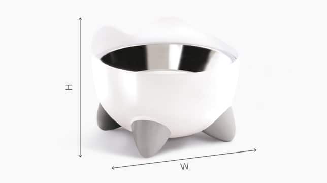 Catit PIXI elevated cat feeding dish with height and width dimension markers