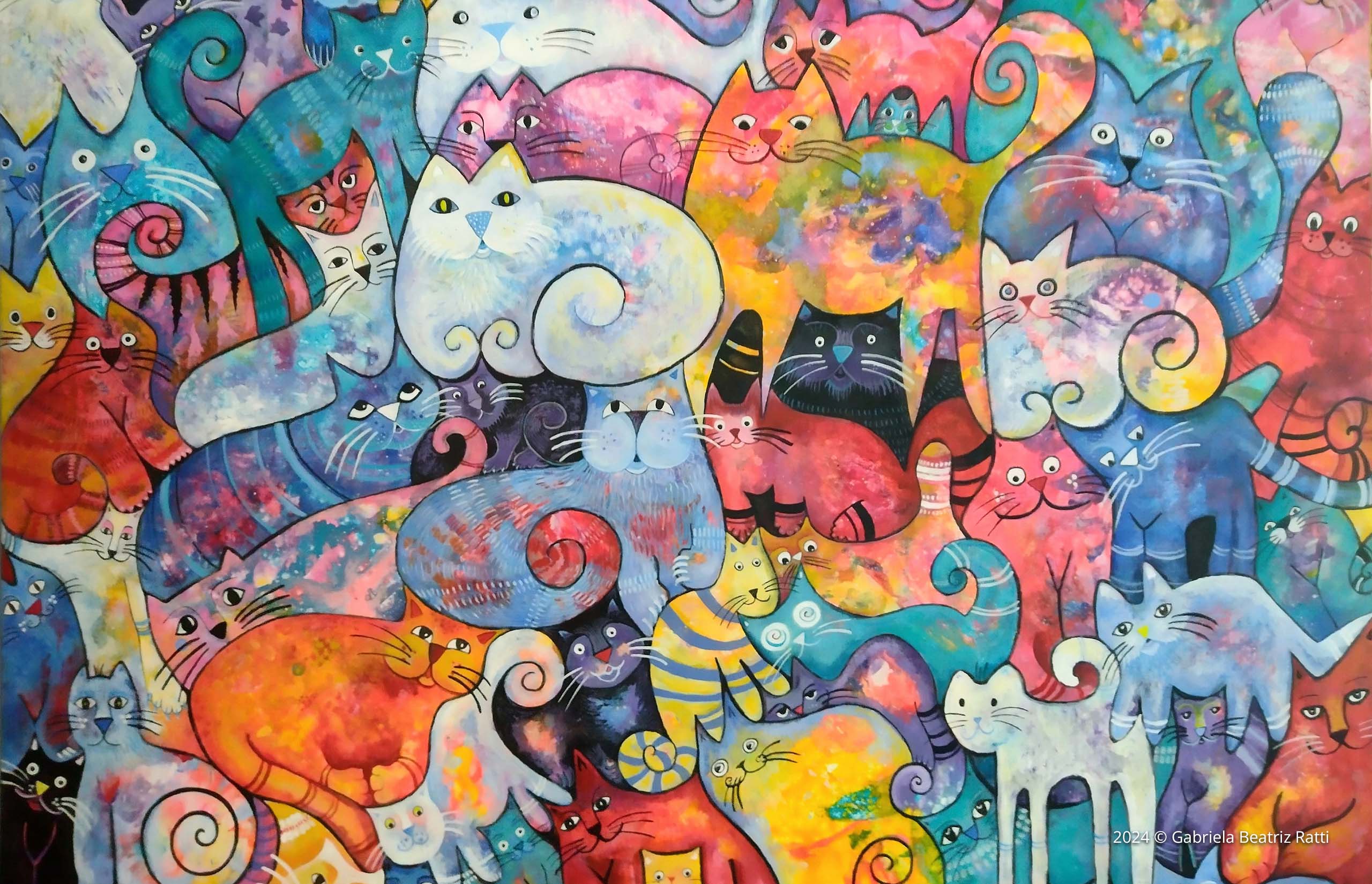 Arte gira e colorida de gatos!