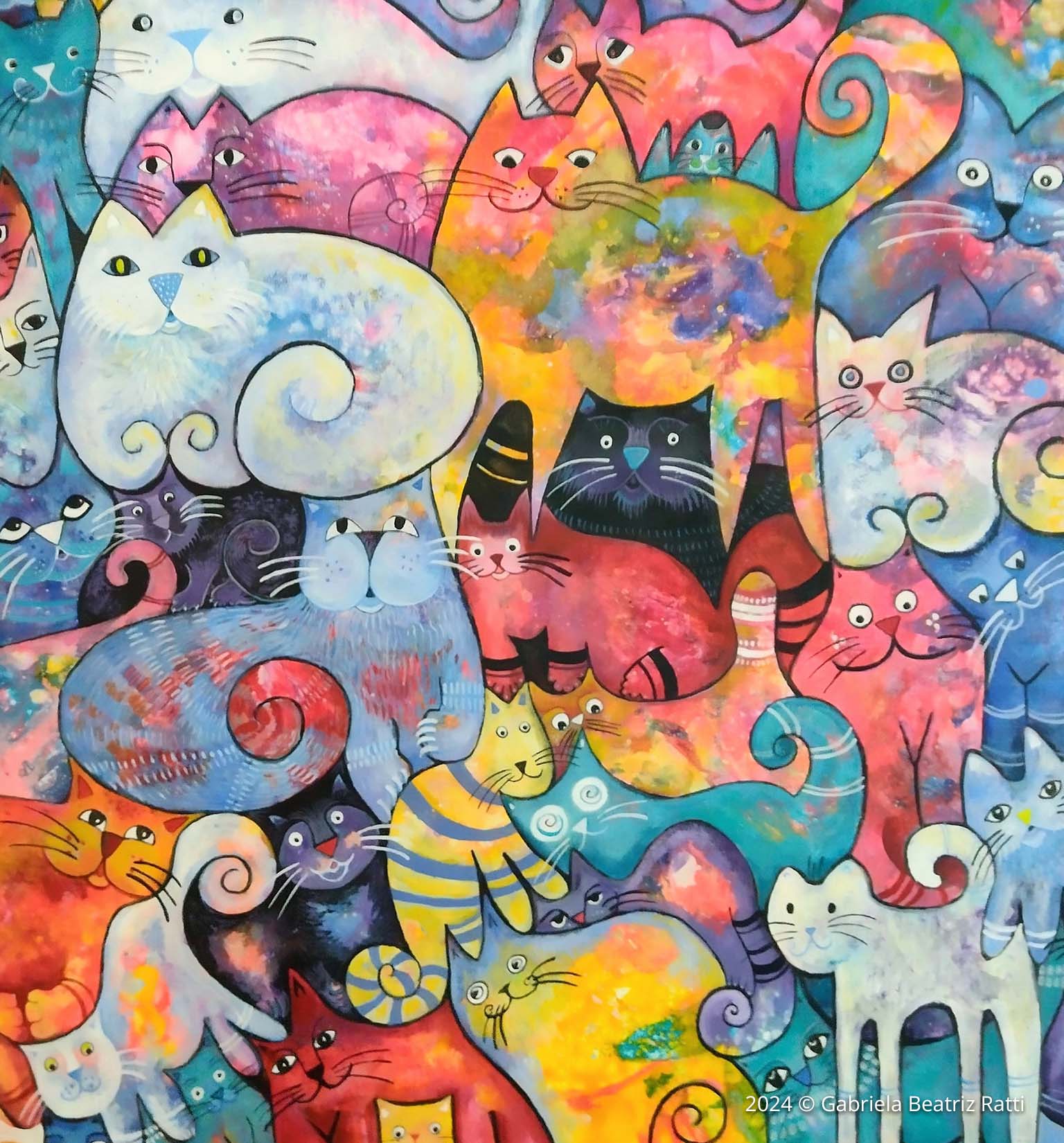 Arte gira e colorida de gatos!