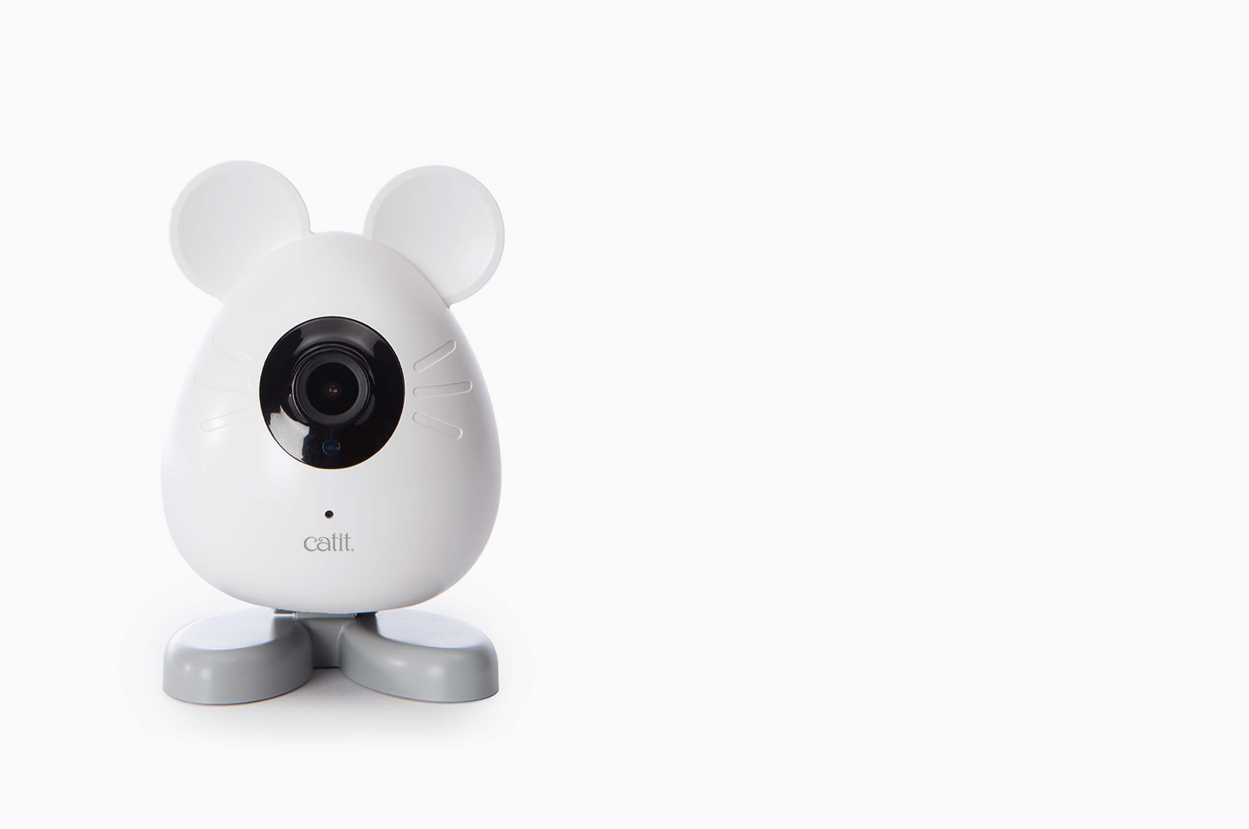 Catit PIXI Smart Mouse camera for monitoring cats on a white background