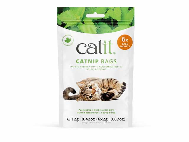 Catit catnip bags packaging containing 6 sachets of pure catnip