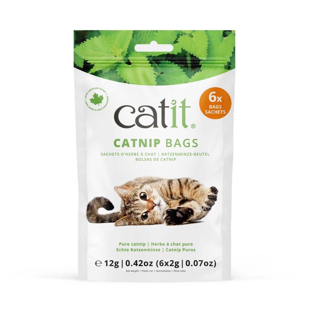 Catit catnip bags packaging containing six 2g sachets of pure Canadian catnip