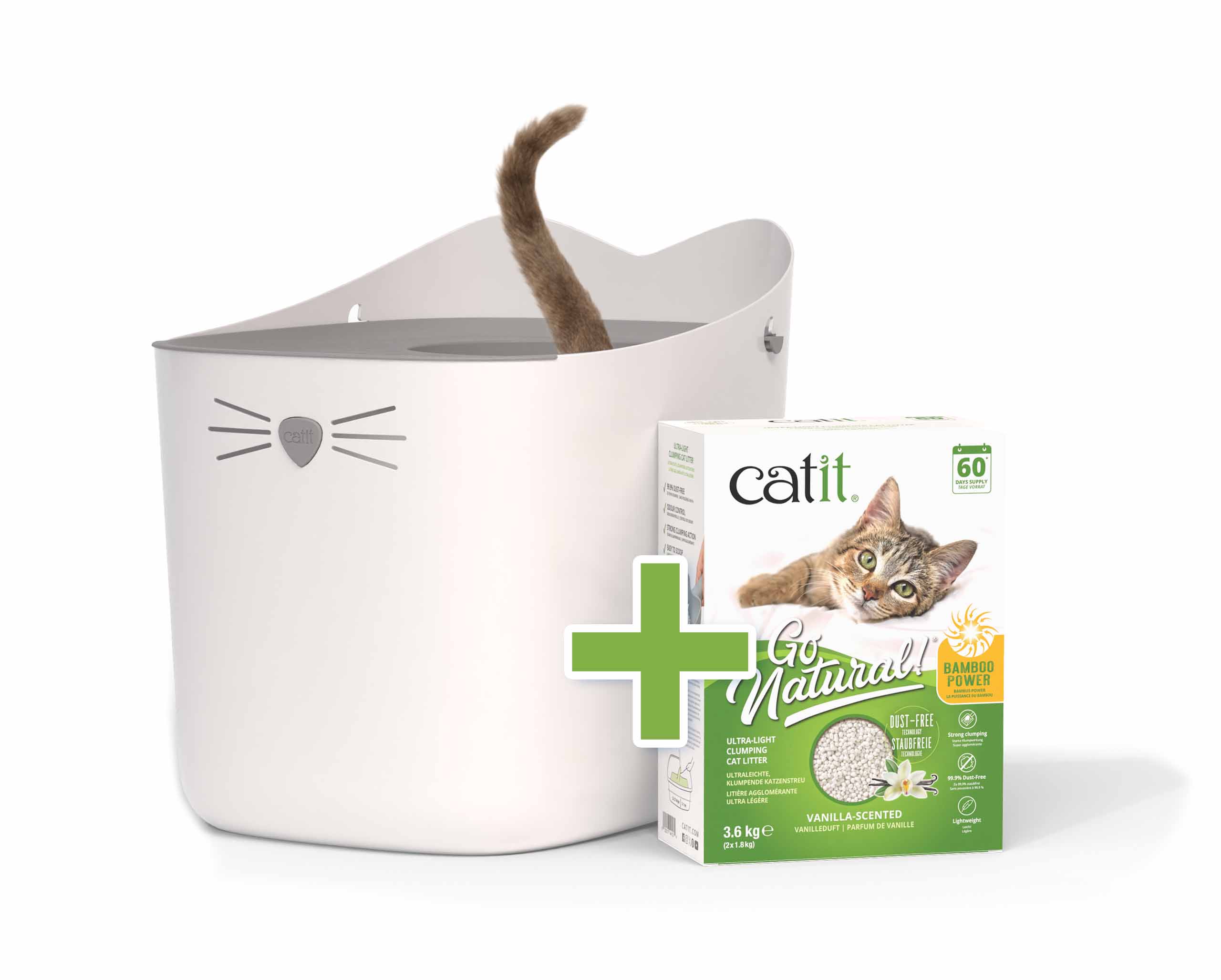 Lettiera per gatti Catit Go Natural Ultra-Light Clumping e una lettiera Catit PIXI