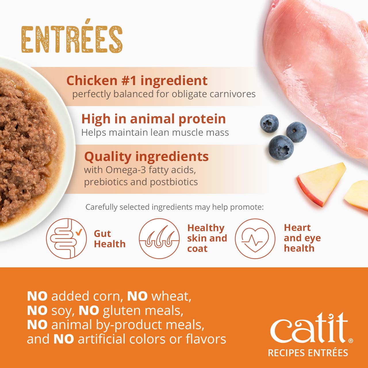 Catit wet cat food features chicken as the first ingredient, high animal protein, and no fillers, corn, wheat, or soy