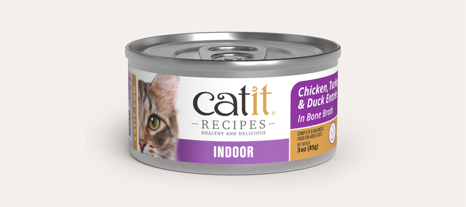 Catit Recipes Indoor chicken, turkey, and duck entree in bone broth cat food can