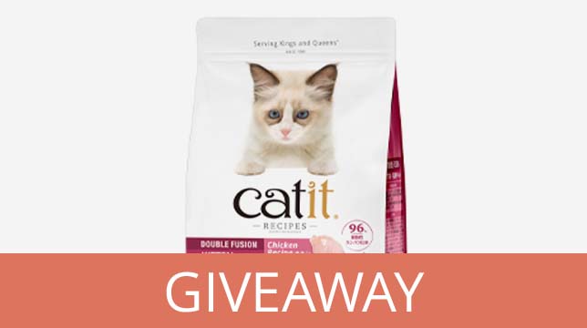 Catit Recipes kitten food packaging featured in a promotional giveaway banner