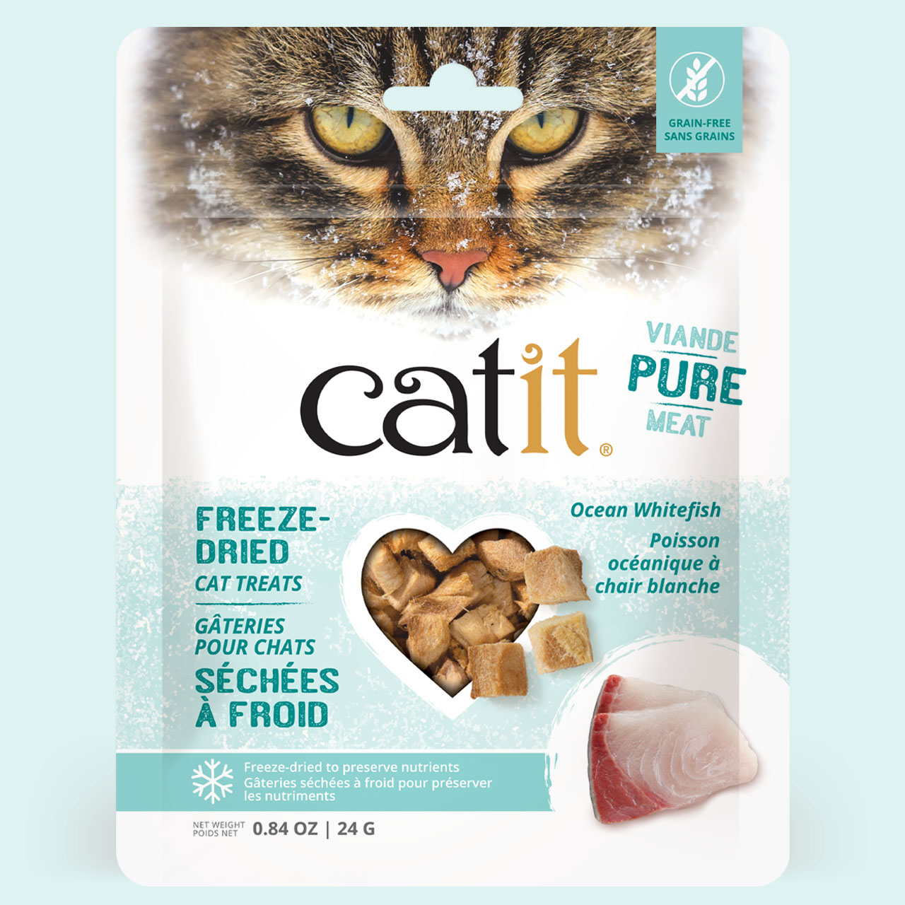 Catit freeze-dried ocean whitefish cat treats packaging