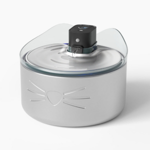 Catit PIXI stainless steel cat water fountain with a central pump and cat-shaped design