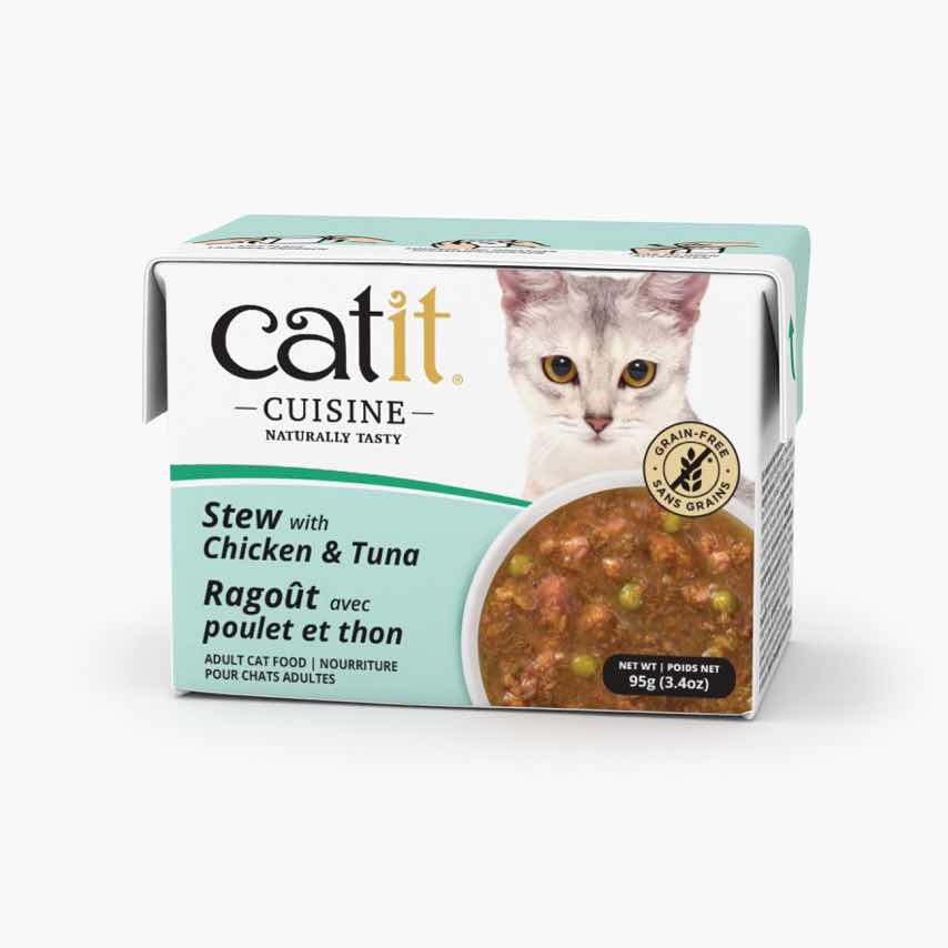 Catit Cuisine grain-free stew with chicken and tuna adult cat food packaging