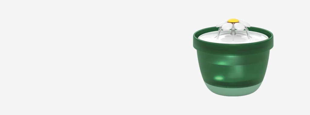 Green Catit PIXI flower fountain for cats