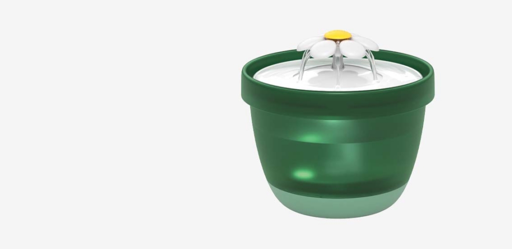 Green Catit flower water fountain for cats