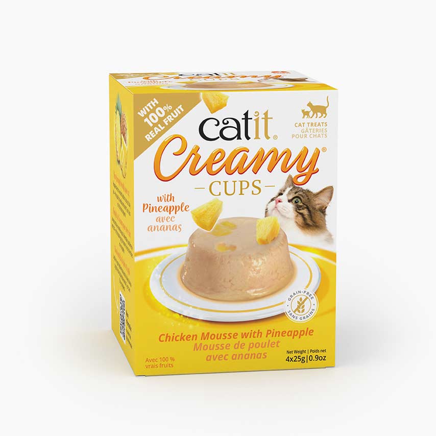 Catit Creamy Cups chicken mousse with pineapple cat treat packaging