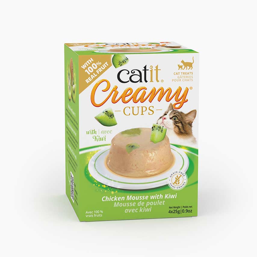 Catit Creamy Cups chicken mousse with kiwi cat treats packaging