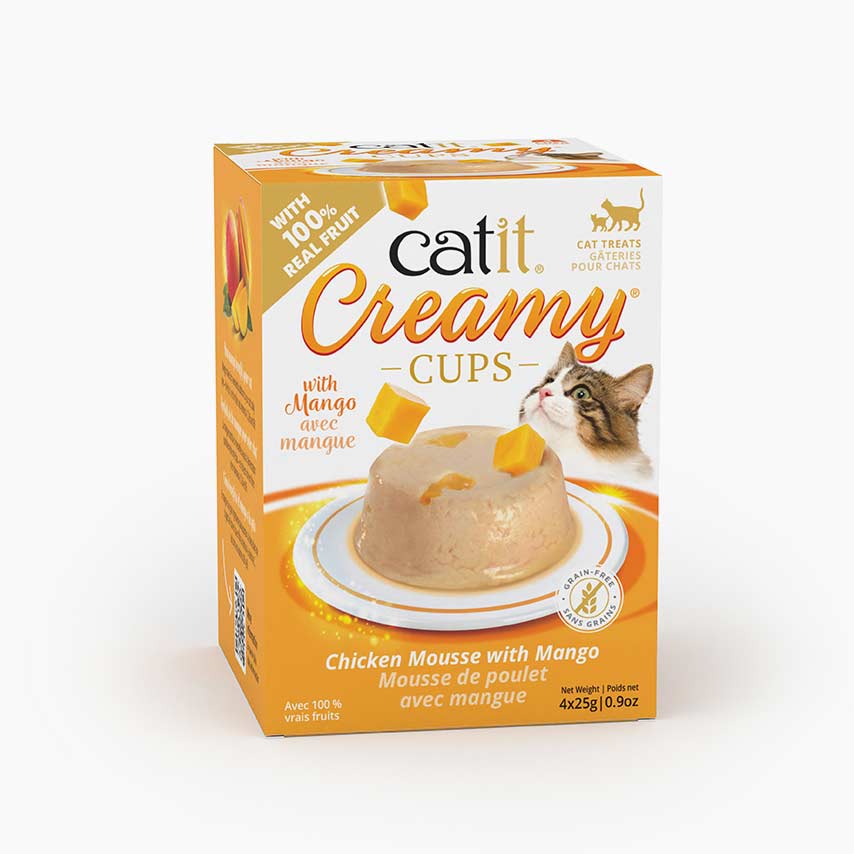 Catit Creamy Cups chicken mousse with mango cat treat packaging