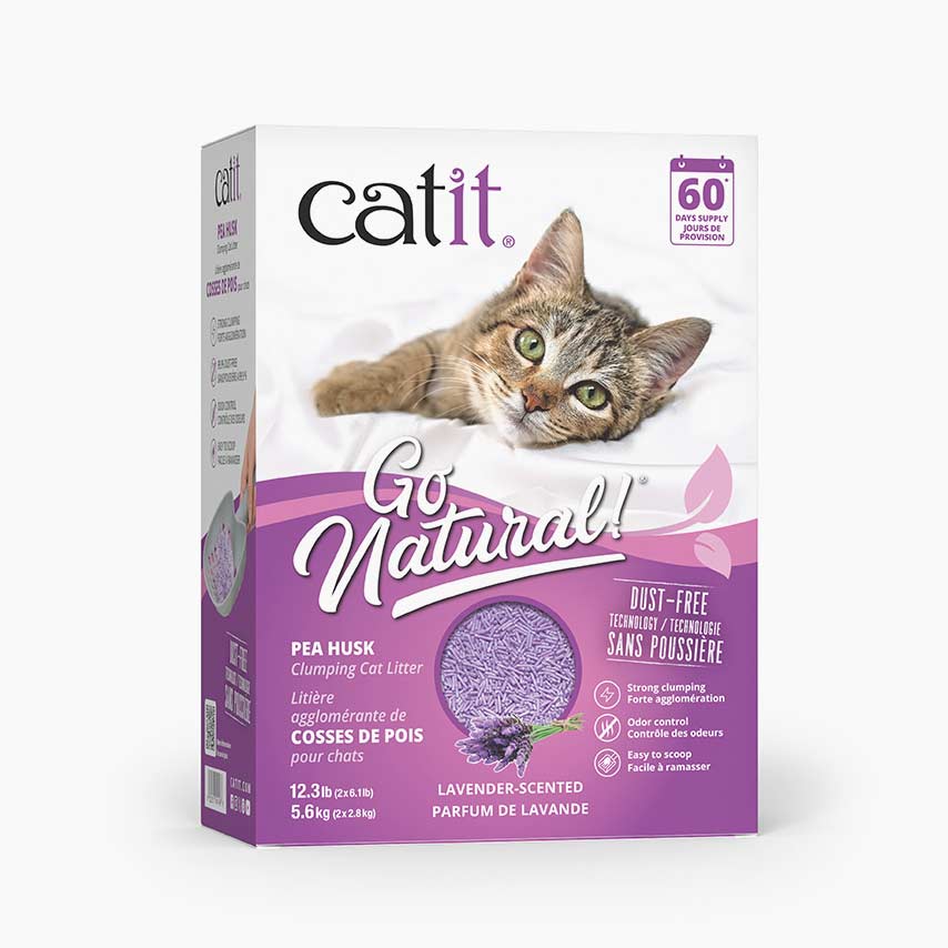Catit Go Natural lavender-scented pea husk clumping cat litter packaging