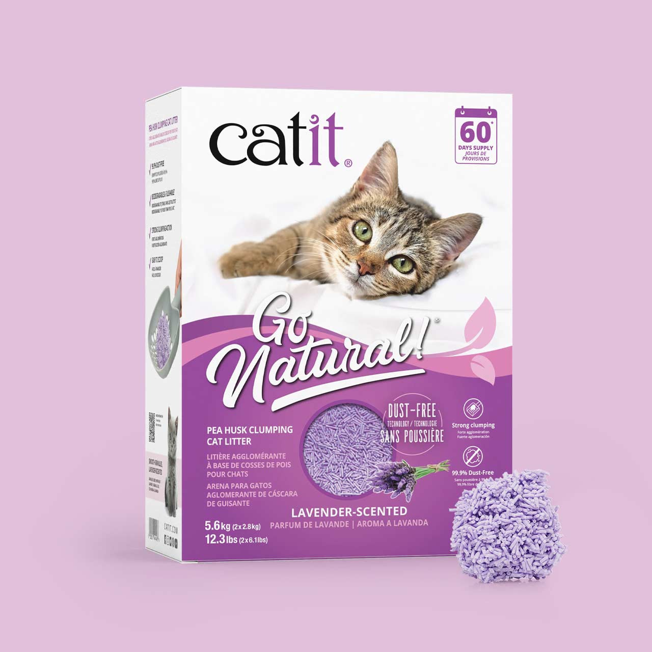 Catit Go Natural lavender-scented pea husk clumping cat litter packaging
