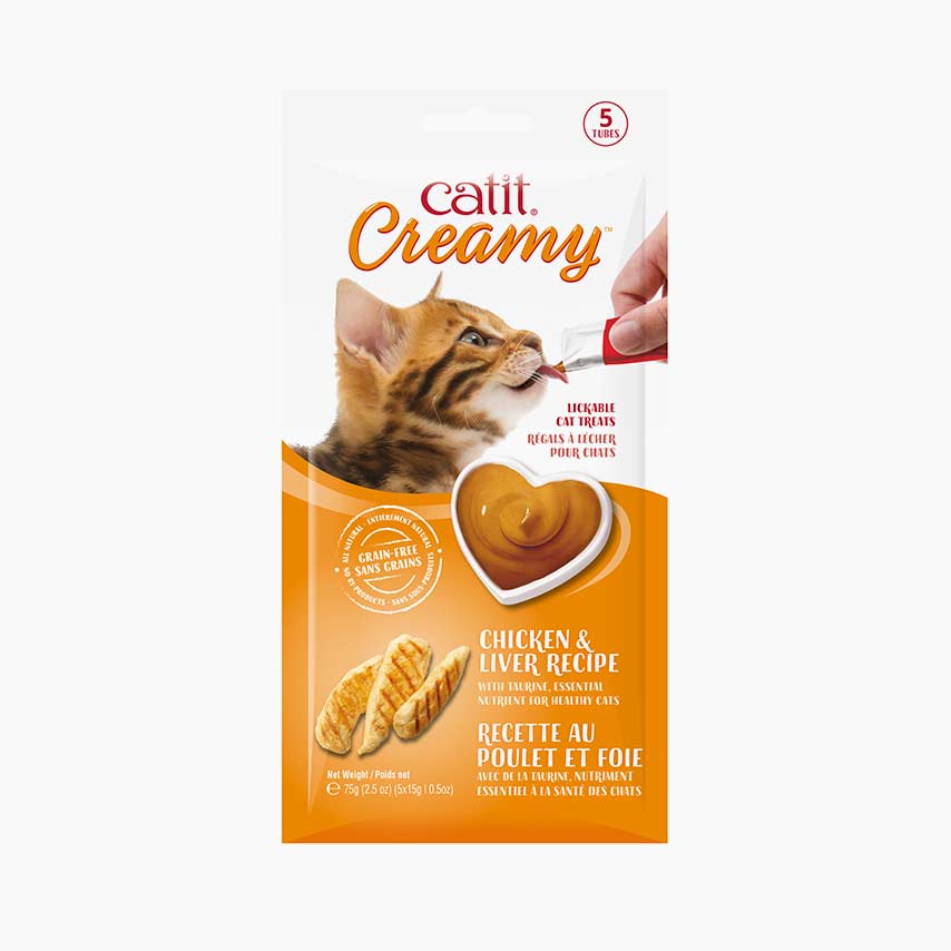 Catit Creamy lickable cat treats in Chicken and Liver recipe, 5-tube pack