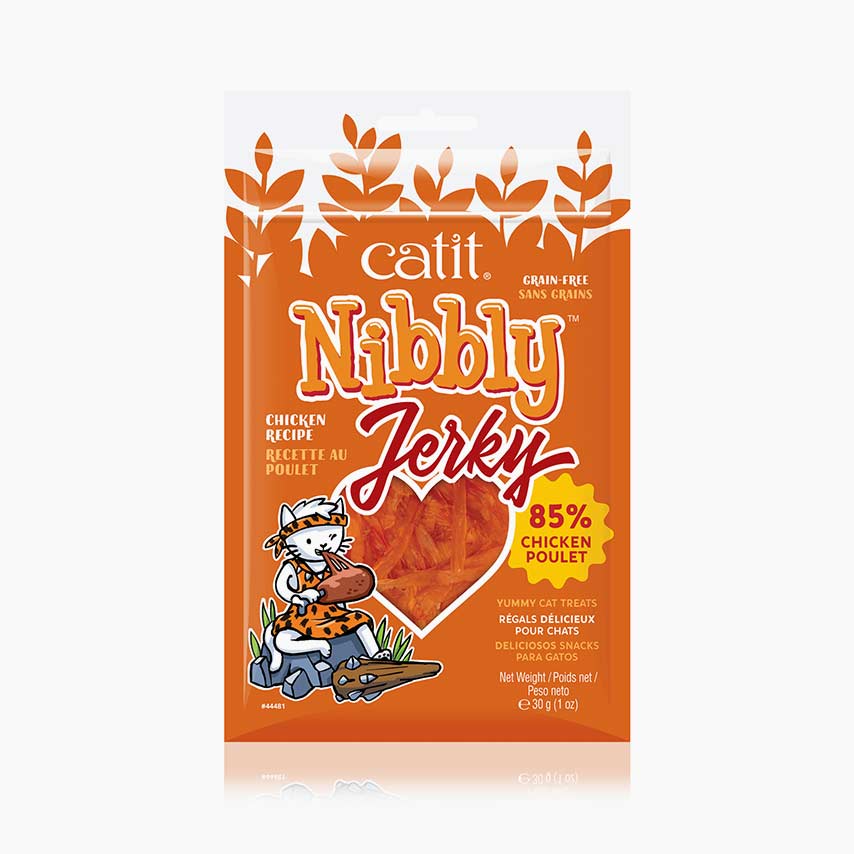 Catit Nibbly Jerky chicken recipe cat treats packaging