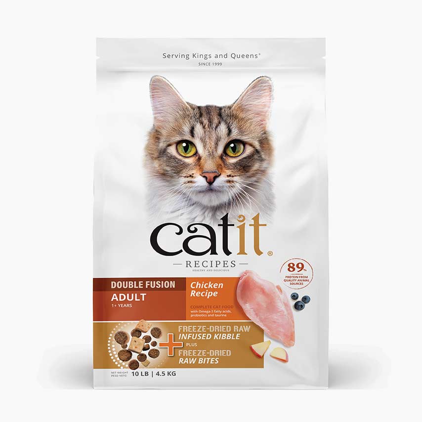Catit Recipes Double Fusion Adult Chicken Recipe cat food packaging, 10 lb bag