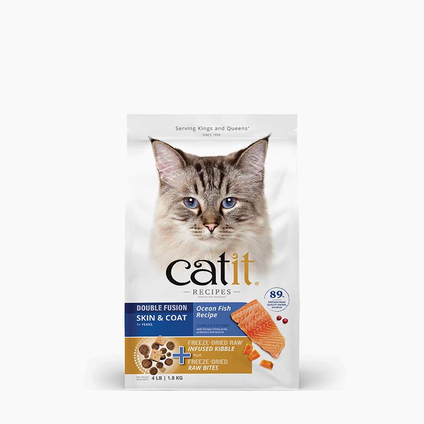 Catit Recipes Double Fusion Skin & Coat Ocean Fish Recipe cat food packaging