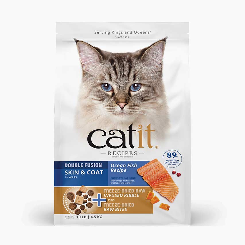 Catit Recipes Double Fusion Skin and Coat Ocean Fish Recipe cat food packaging